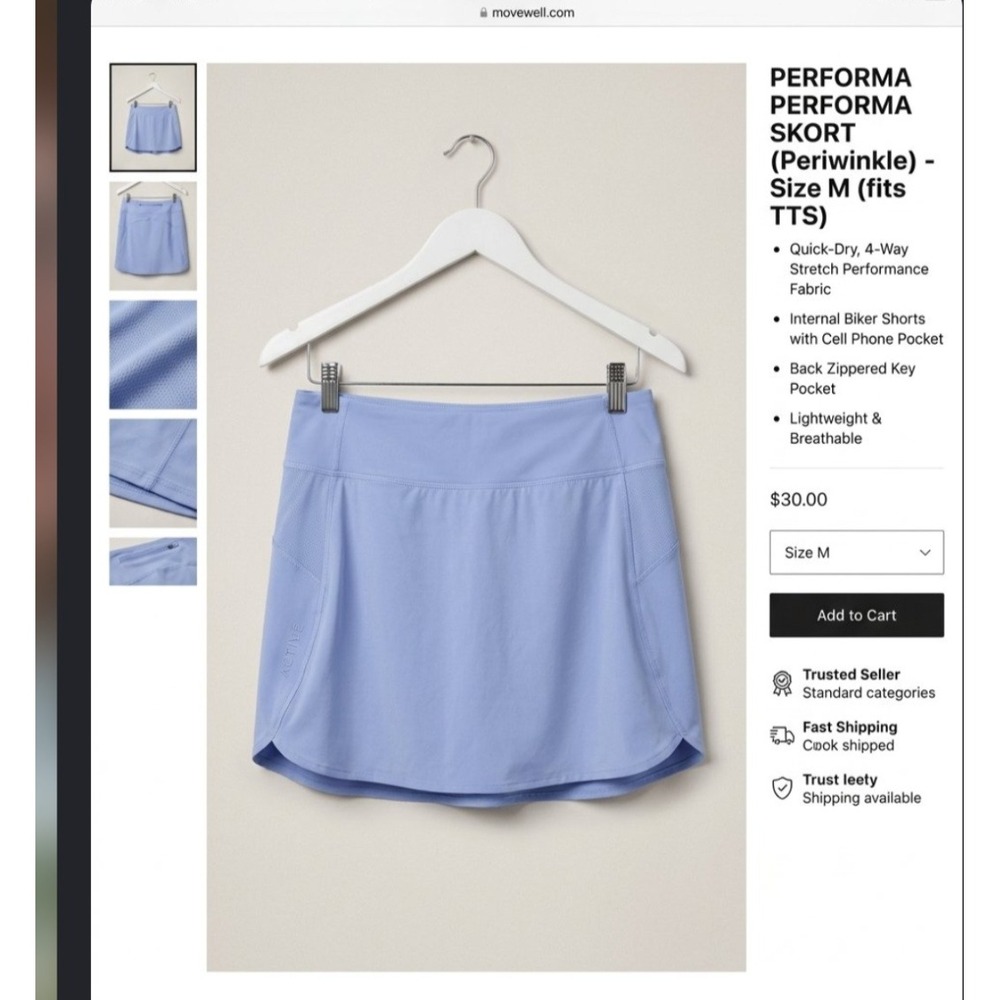 Athleta Run With It 16" Skort Periwinkle Blue Active Skirt Large Pocket